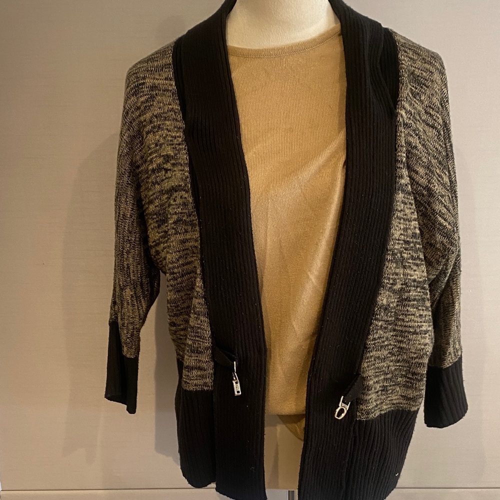 Jenny Black and mustard Open Front Cardigan with shell